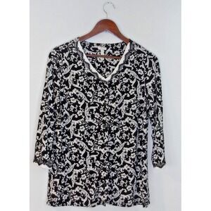 Soma Medium‎ 3/4 Sleeve Ultra Soft / Stretch Black & White Print Top/ #5117